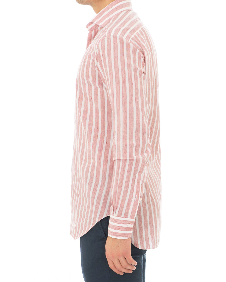 Herre | Skjorter | Barba Napoli | Culto Slim Fit Linen Wide Striped Shirt Red