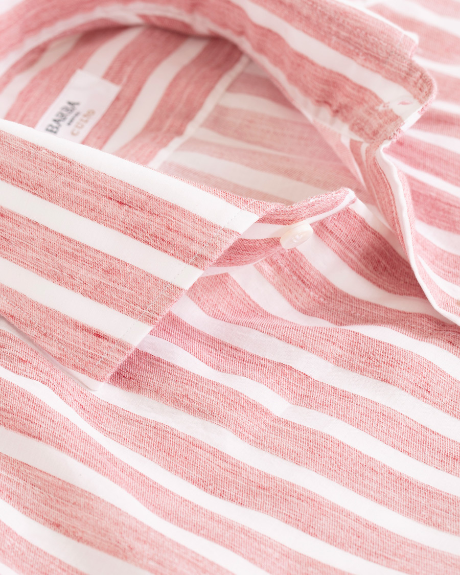 Herre | Skjorter | Barba Napoli | Culto Slim Fit Linen Wide Striped Shirt Red