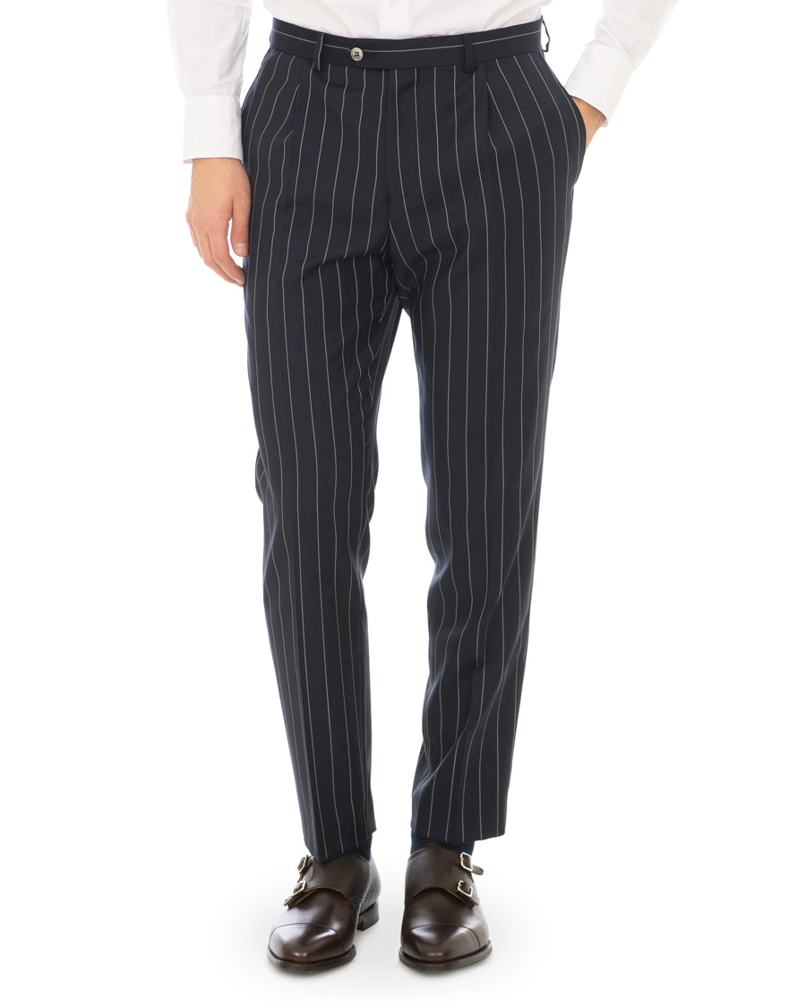Herre | Dresser | Oscar Jacobson | Erik Double Breasted Stripe Blazer Navy