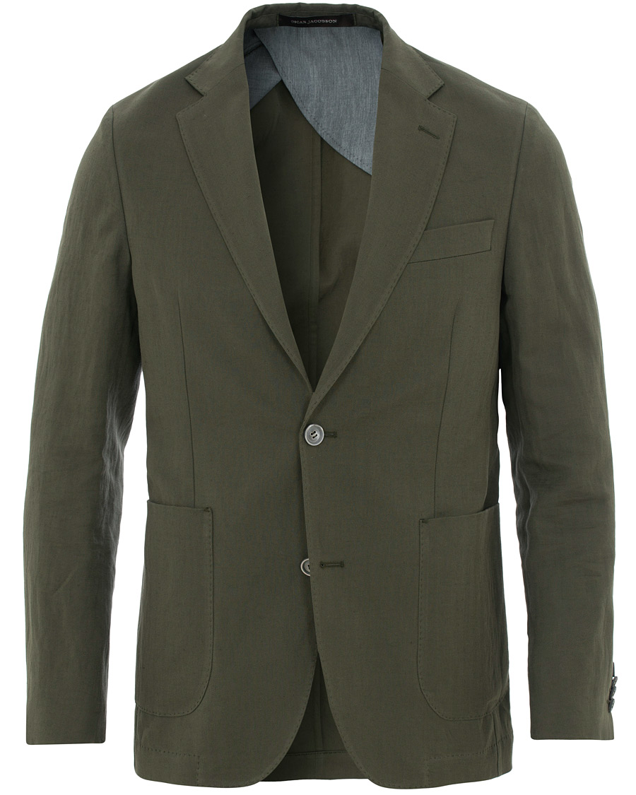 Herre | Dressjakker | Oscar Jacobson | Einar Cotton/Linen Herringbone Blazer Olive