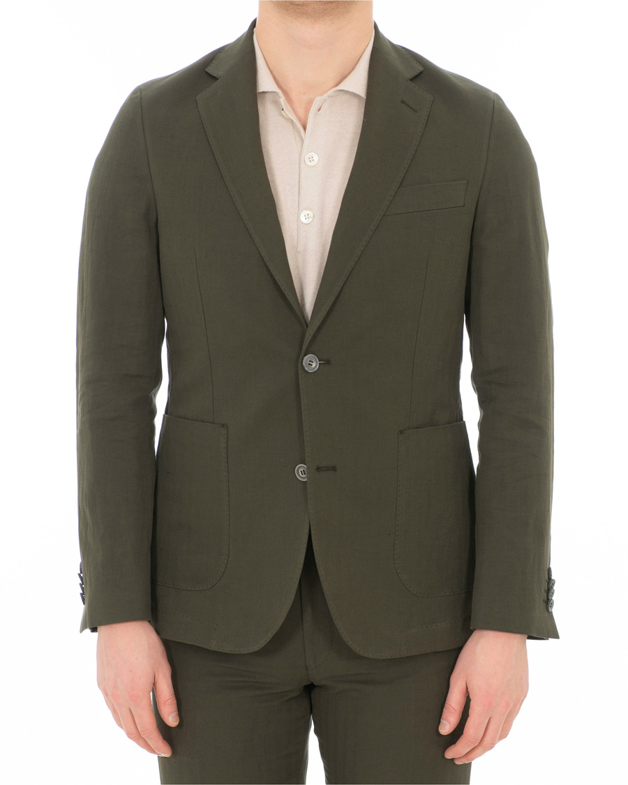 Herre | Dressjakker | Oscar Jacobson | Einar Cotton/Linen Herringbone Blazer Olive