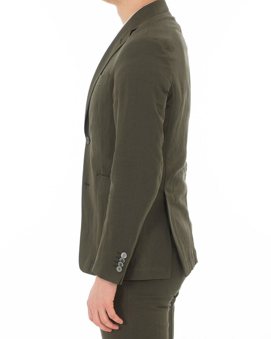 Herre | Dressjakker | Oscar Jacobson | Einar Cotton/Linen Herringbone Blazer Olive