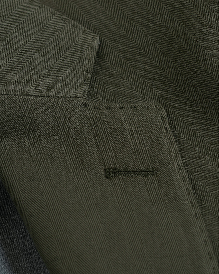 Herre | Dressjakker | Oscar Jacobson | Einar Cotton/Linen Herringbone Blazer Olive