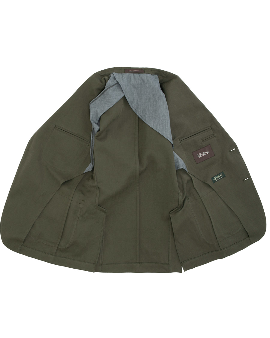 Herre | Dressjakker | Oscar Jacobson | Einar Cotton/Linen Herringbone Blazer Olive