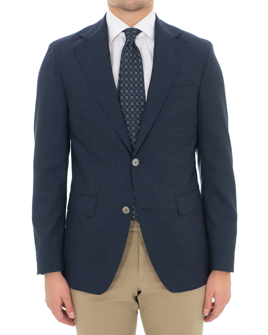 Herre |  | Oscar Jacobson | Ego Wool Mini Check Blazer Navy