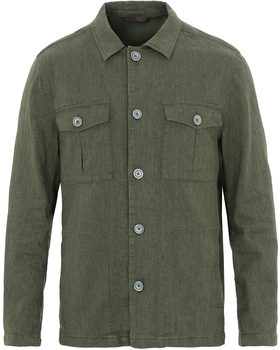 Herre | Skjorter | Oscar Jacobson | Holger Cotton/Linen Shirt Jacket Green
