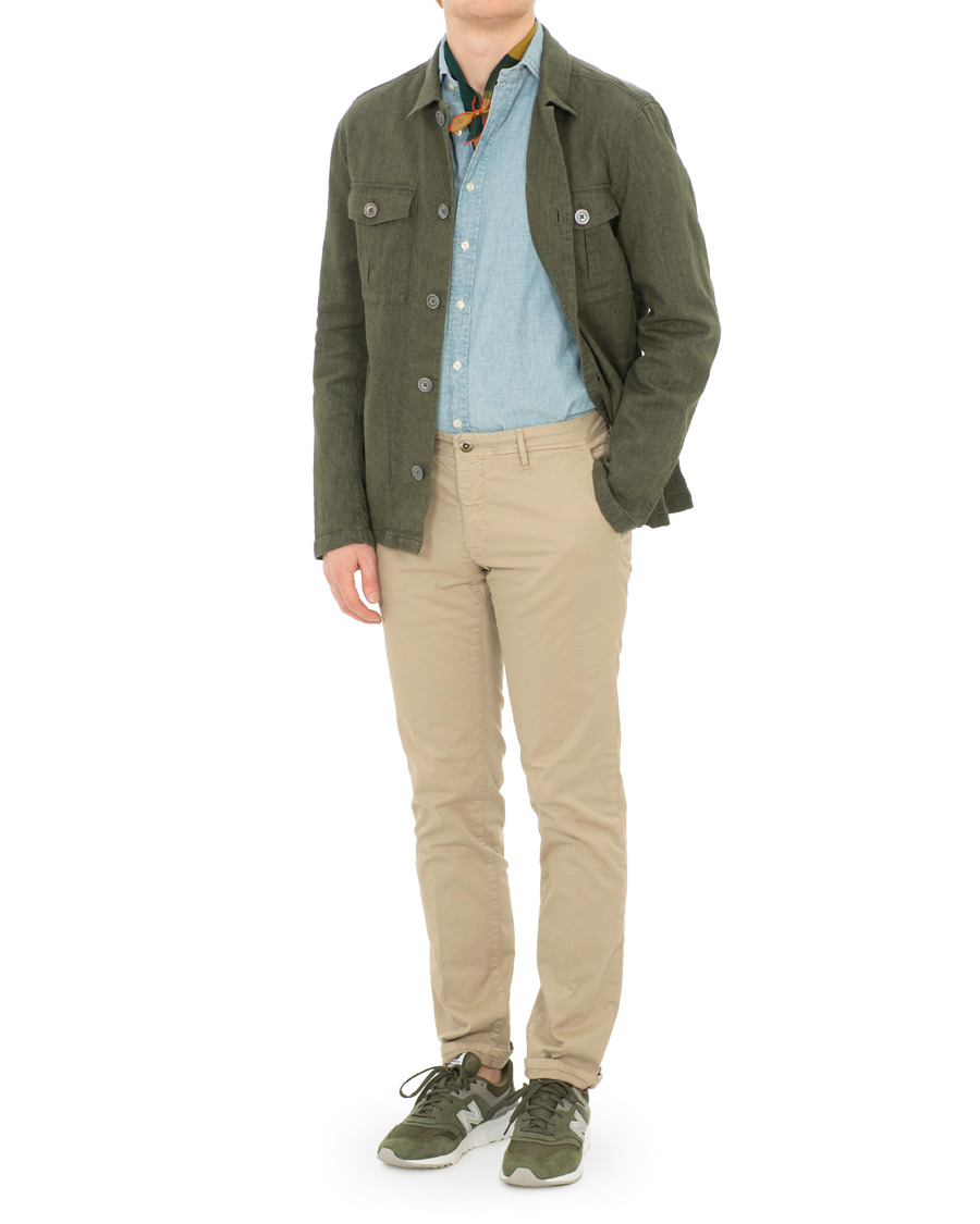 Herre | Skjorter | Oscar Jacobson | Holger Cotton/Linen Shirt Jacket Green