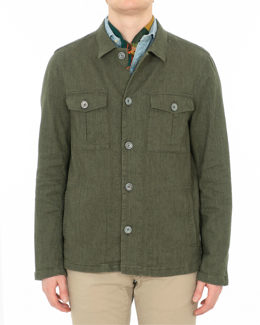 Herre | Skjorter | Oscar Jacobson | Holger Cotton/Linen Shirt Jacket Green