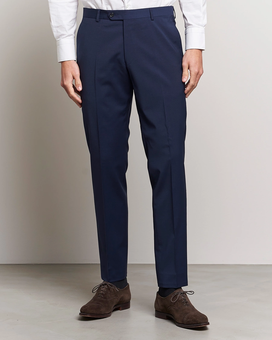 Herre | Dressbukser | Oscar Jacobson | Denz Wool Trousers Mid Blue