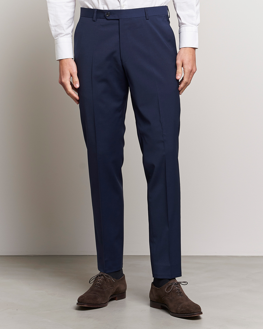 Herre | Festive | Oscar Jacobson | Denz Wool Stretch Trousers Blue