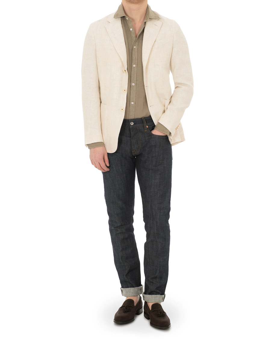 Herre | Dressjakker | Caruso | Butterfly Cotton/Linen Blazer White