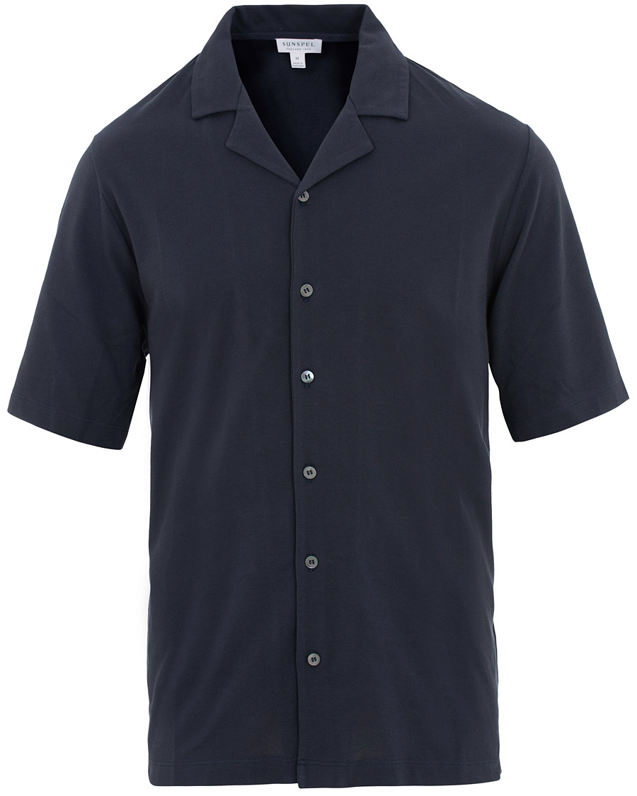 Herre | Skjorter | Sunspel | Short Sleeve Pique Shirt Navy