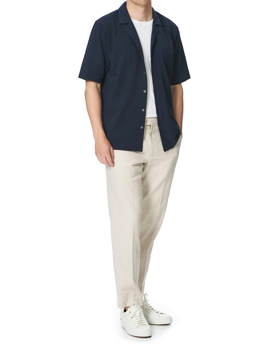 Herre | Skjorter | Sunspel | Short Sleeve Pique Shirt Navy