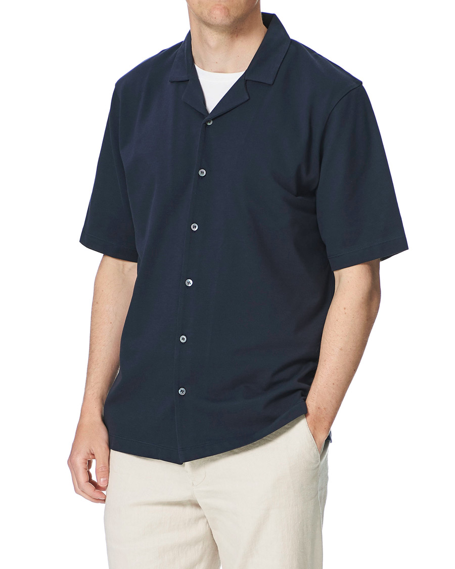 Herre | Skjorter | Sunspel | Short Sleeve Pique Shirt Navy