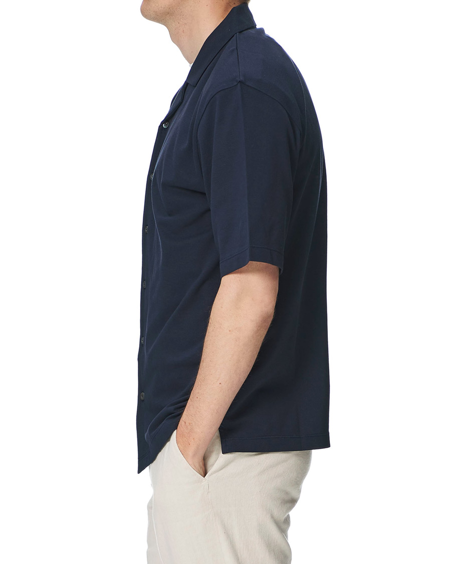Herre | Skjorter | Sunspel | Short Sleeve Pique Shirt Navy