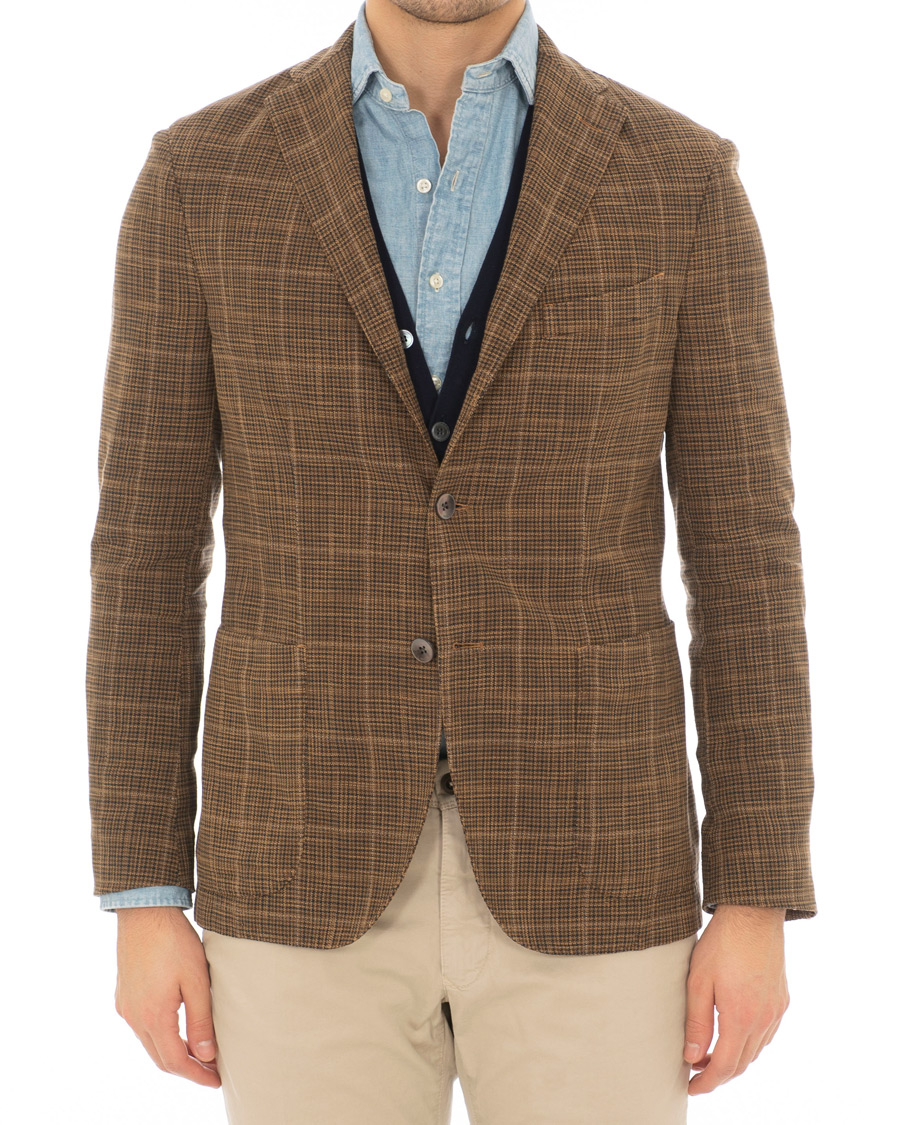 Herre | Dressjakker | Boglioli | K Jacket Cotton/Silk Houndstooth Overcheck Blazer Brown