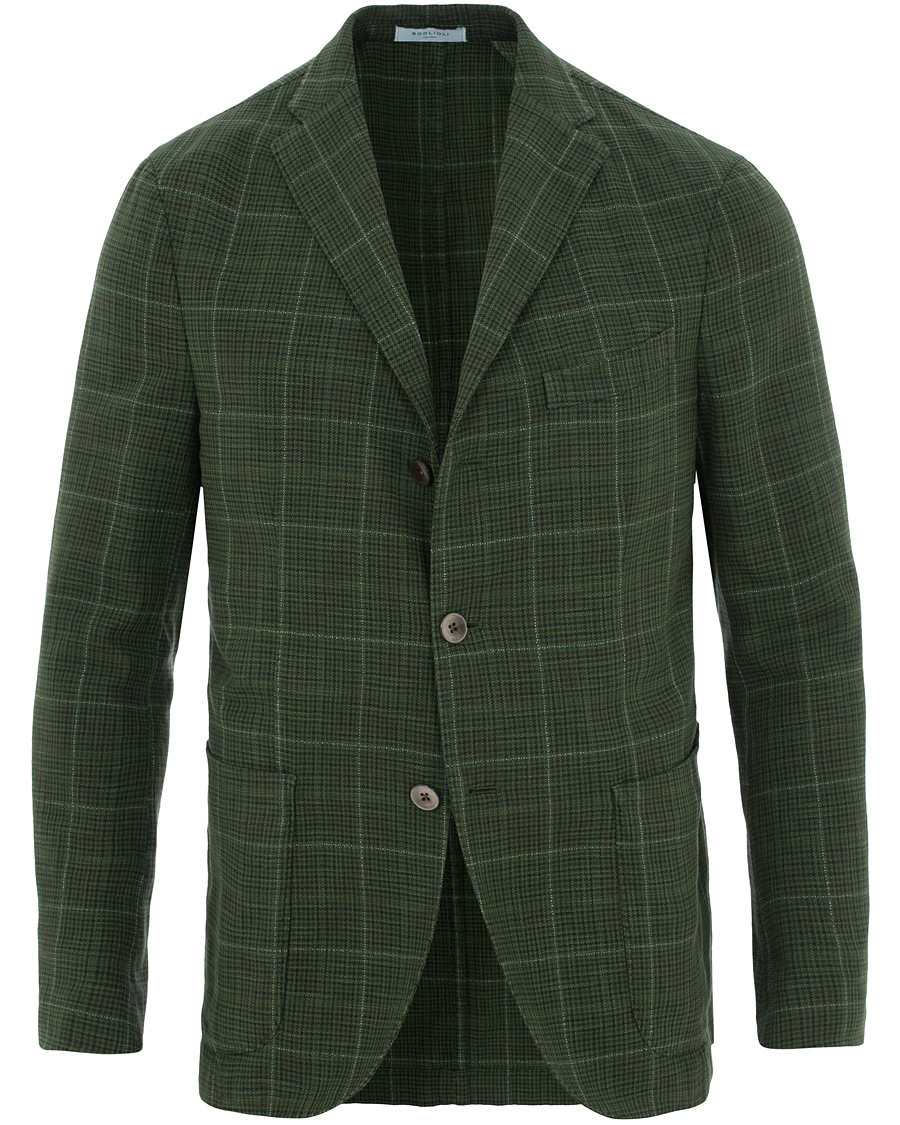 Herre | Dressjakker | Boglioli | K Jacket Cotton/Silk Houndstooth Overcheck Blazer Green