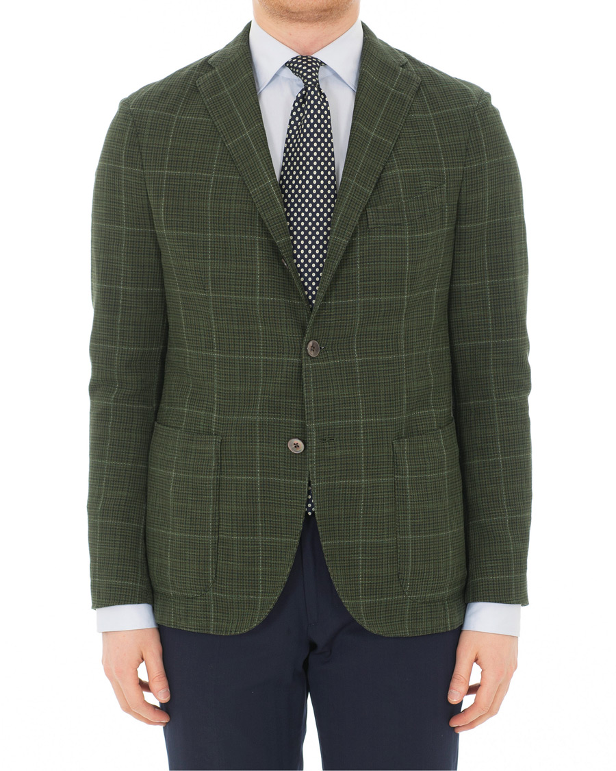 Herre | Dressjakker | Boglioli | K Jacket Cotton/Silk Houndstooth Overcheck Blazer Green