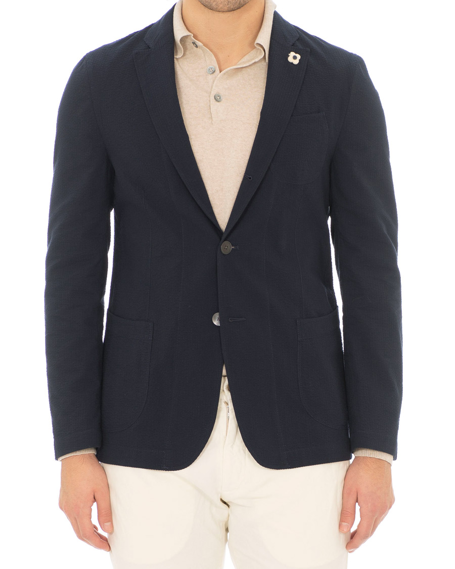 Herre | Dressjakker | Lardini | Unlined Seersucker Patch Pocket Shirt Blazer Navy