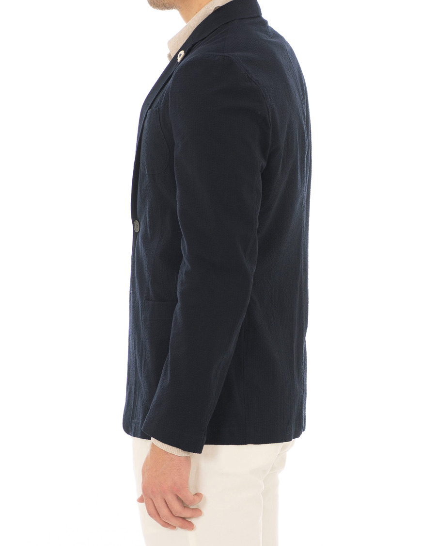 Herre | Dressjakker | Lardini | Unlined Seersucker Patch Pocket Shirt Blazer Navy