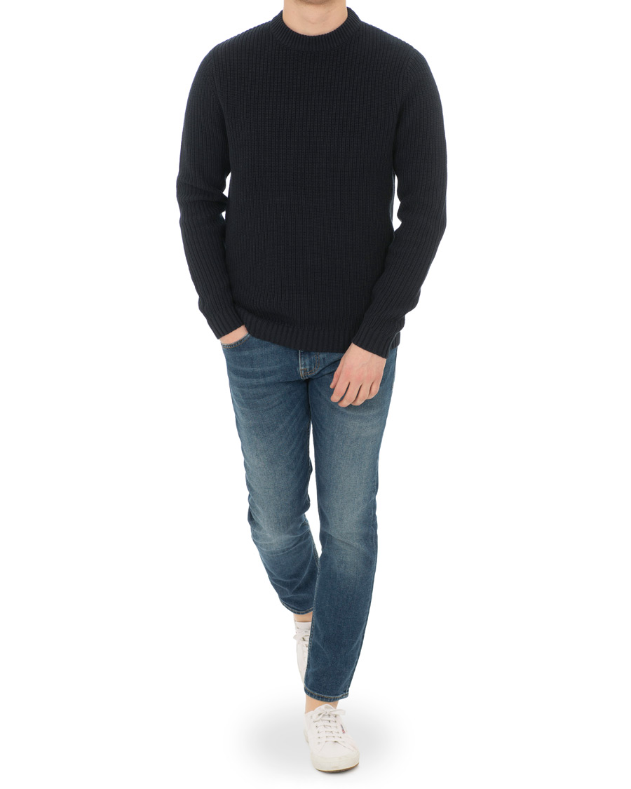 Herre | Gensere | Lexington | Herman Ribbed Crew Neck Deep Marine Blue
