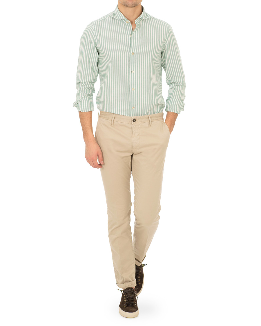 Herre | Skjorter | Finamore Napoli | Tokyo Cotton/Linen Striped Shirt Green/White