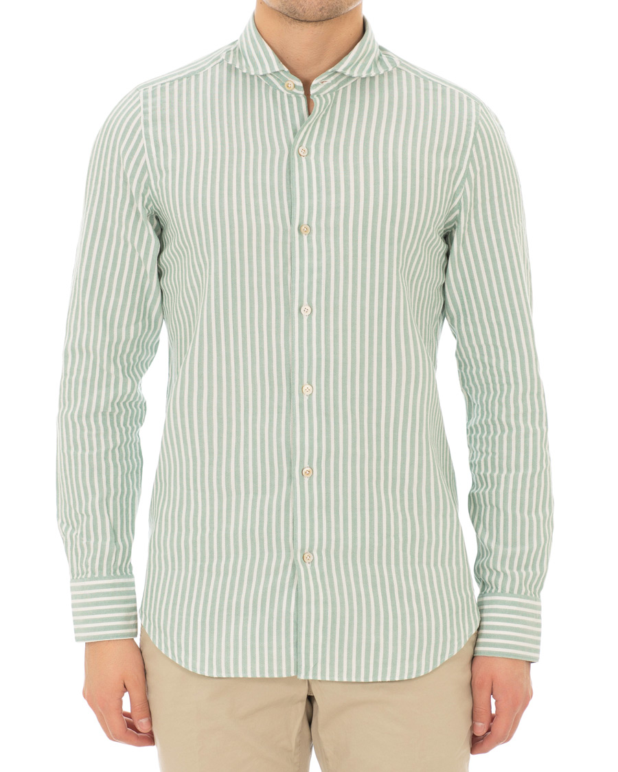 Herre | Skjorter | Finamore Napoli | Tokyo Cotton/Linen Striped Shirt Green/White