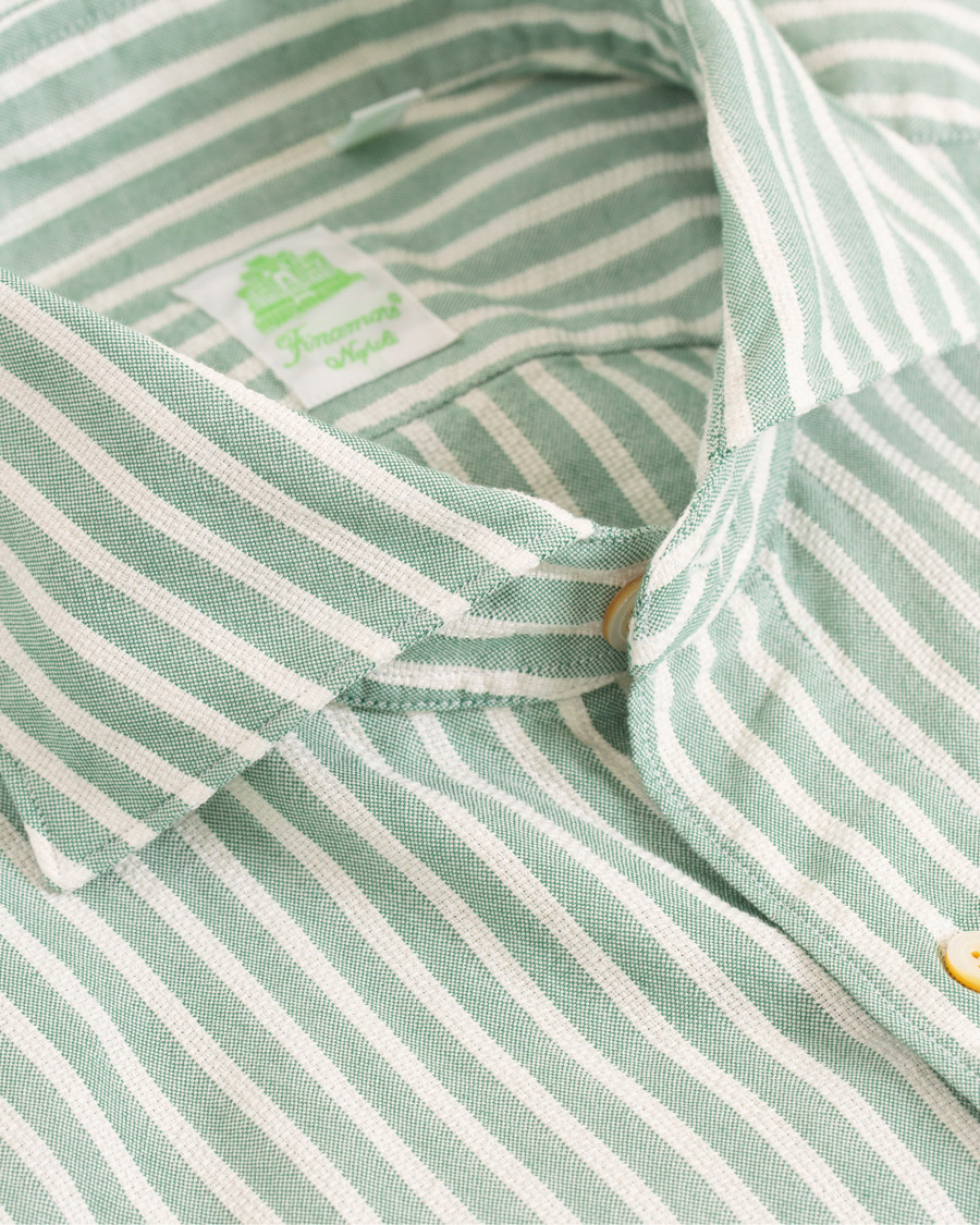 Herre | Skjorter | Finamore Napoli | Tokyo Cotton/Linen Striped Shirt Green/White