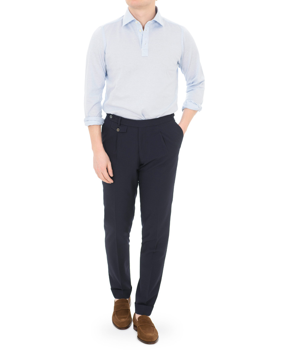 Herre | Pikéer | Finamore Napoli | Orlando Long Sleeve Polo Light Blue