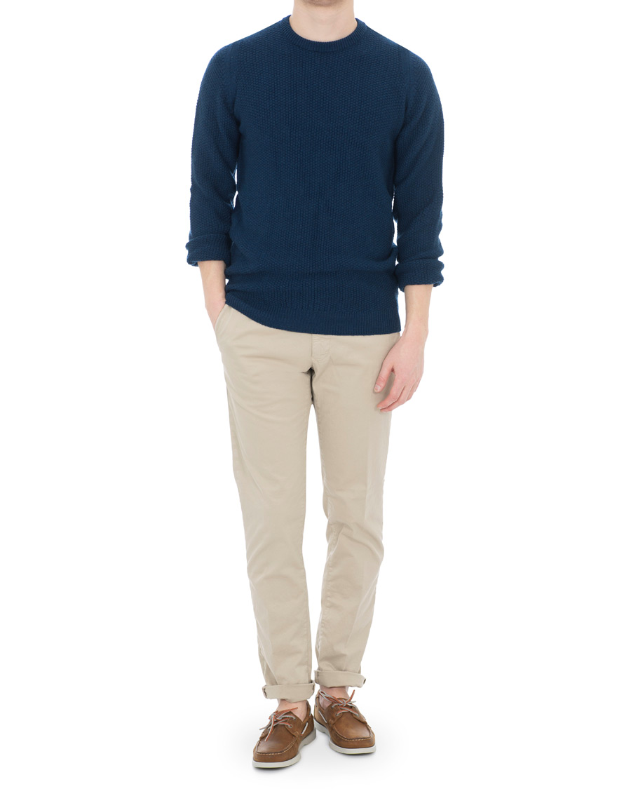 Herre | Gensere | John Smedley | 8 Singular Textured Wool Sweater Indigo