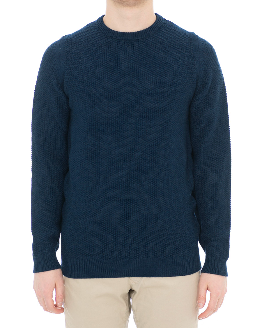 Herre | Gensere | John Smedley | 8 Singular Textured Wool Sweater Indigo
