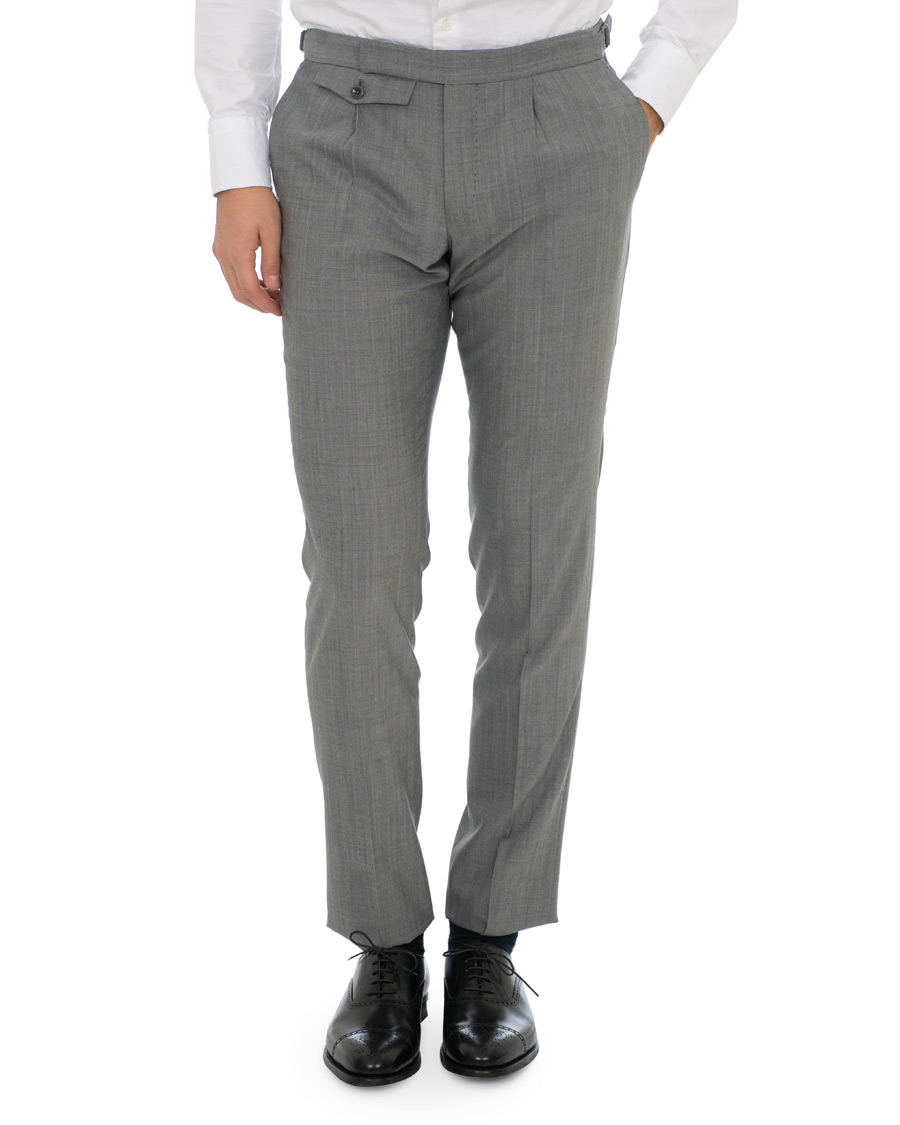 Herre | Bukser | Incotex | Slim Fit Pleated Super 130's Wool Trousers Light Grey