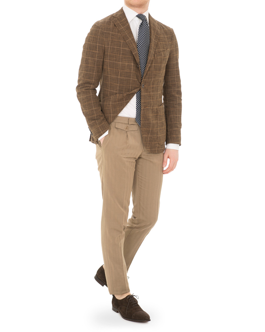 Herre | Bukser | Incotex | Solaro High Waist Side Adjuster Pleated Chino Tobacco