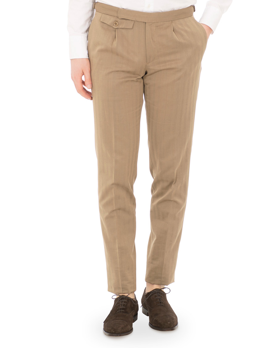 Herre | Bukser | Incotex | Solaro High Waist Side Adjuster Pleated Chino Tobacco