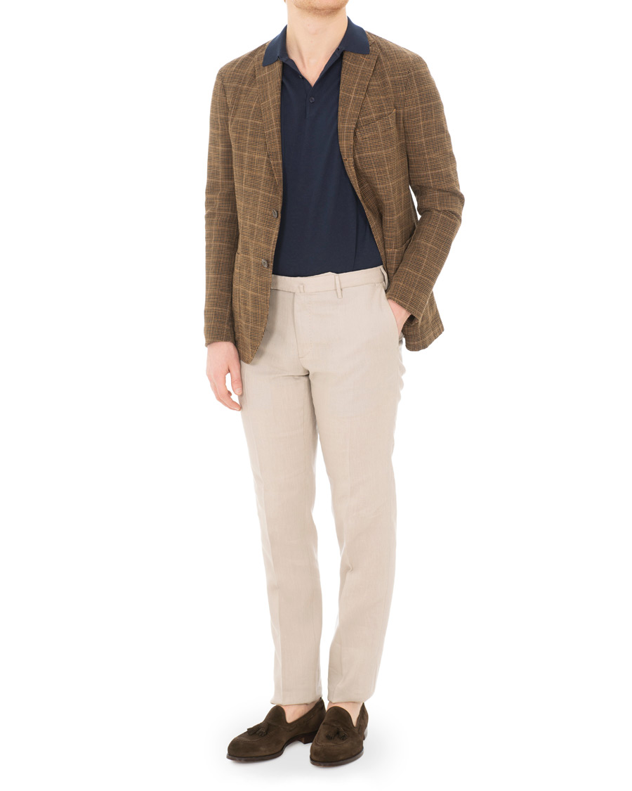 Herre | Bukser | Incotex | Slim Fit Linen Natural Stretch Trousers Beige