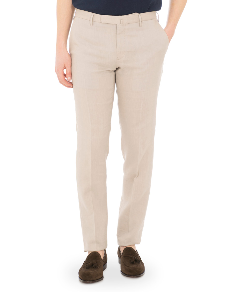 Herre | Bukser | Incotex | Slim Fit Linen Natural Stretch Trousers Beige