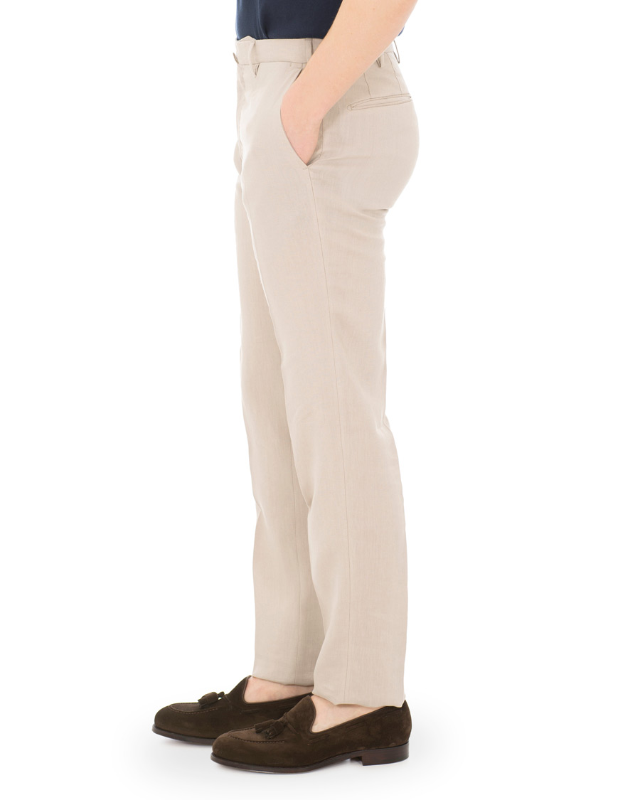 Herre | Bukser | Incotex | Slim Fit Linen Natural Stretch Trousers Beige
