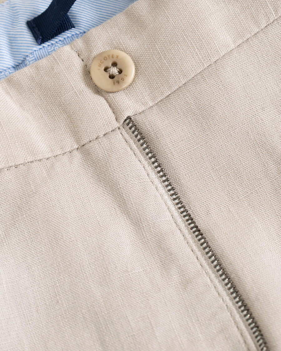 Herre | Bukser | Incotex | Slim Fit Linen Natural Stretch Trousers Beige