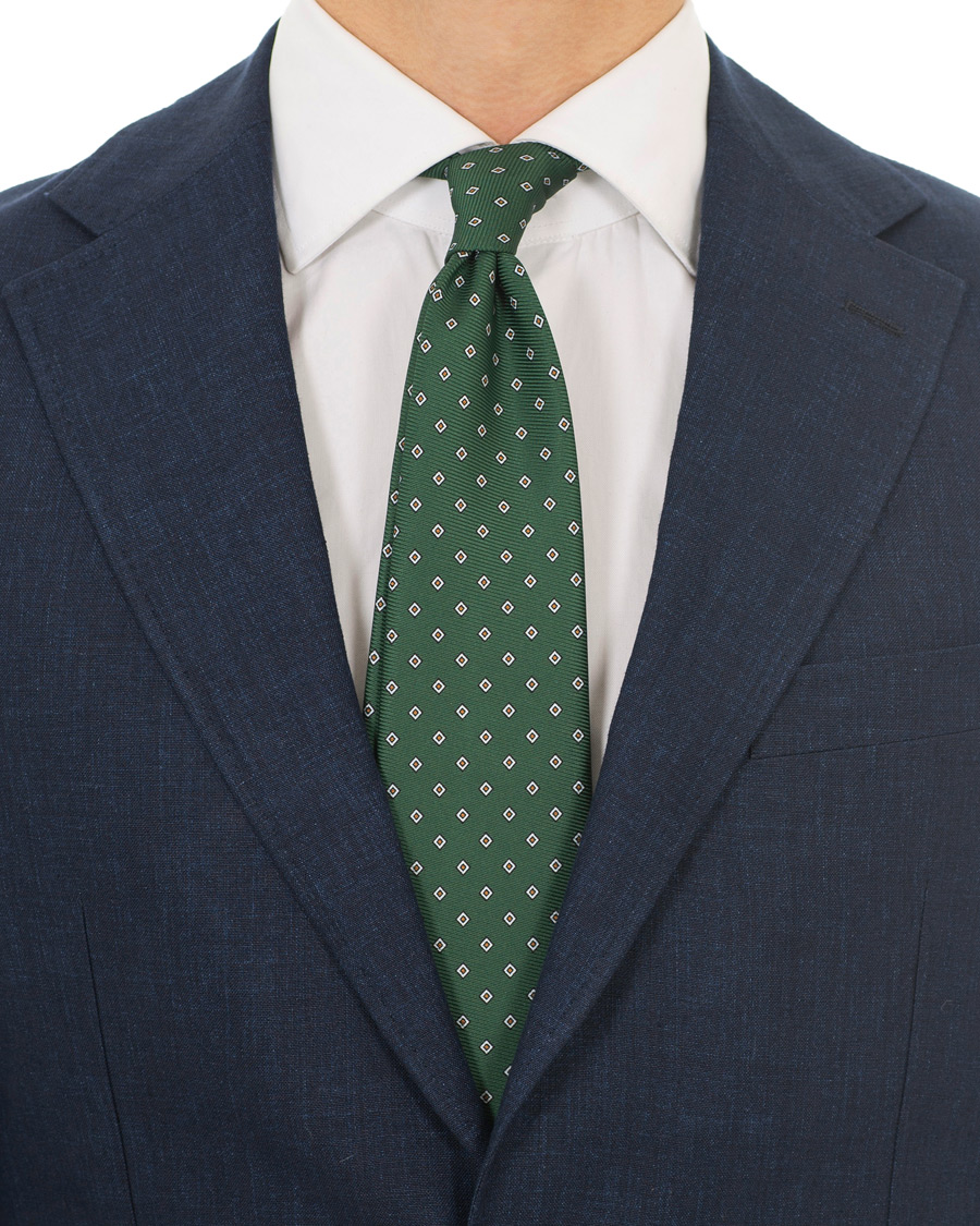 Herre | Drake's Navy Tip Silk 50oz Foulard 8 cm Tie Green | Drake's | Navy Tip Silk 50oz Foulard 8 cm Tie Green