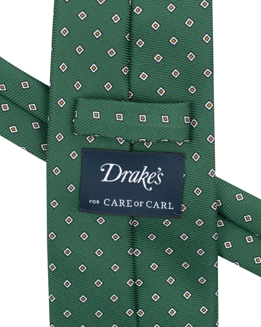 Herre | Drake's Navy Tip Silk 50oz Foulard 8 cm Tie Green | Drake's | Navy Tip Silk 50oz Foulard 8 cm Tie Green