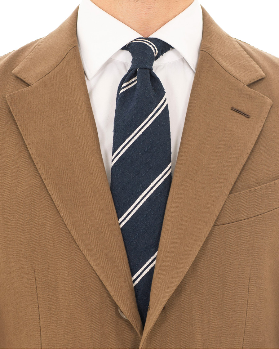 Herre | Drake's Hand Rolled Shantung Silk 8 cm Tie Navy | Drake's | Hand Rolled Shantung Silk 8 cm Tie Navy