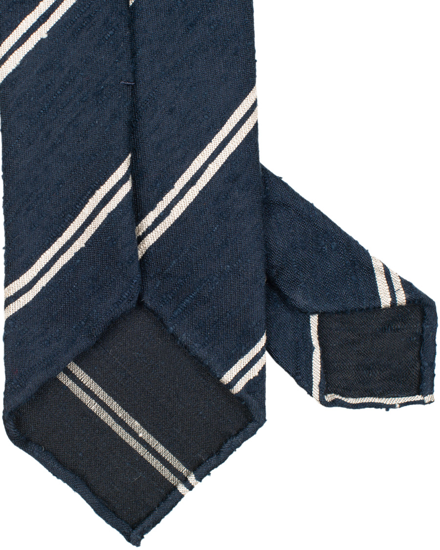Herre | Drake's Hand Rolled Shantung Silk 8 cm Tie Navy | Drake's | Hand Rolled Shantung Silk 8 cm Tie Navy