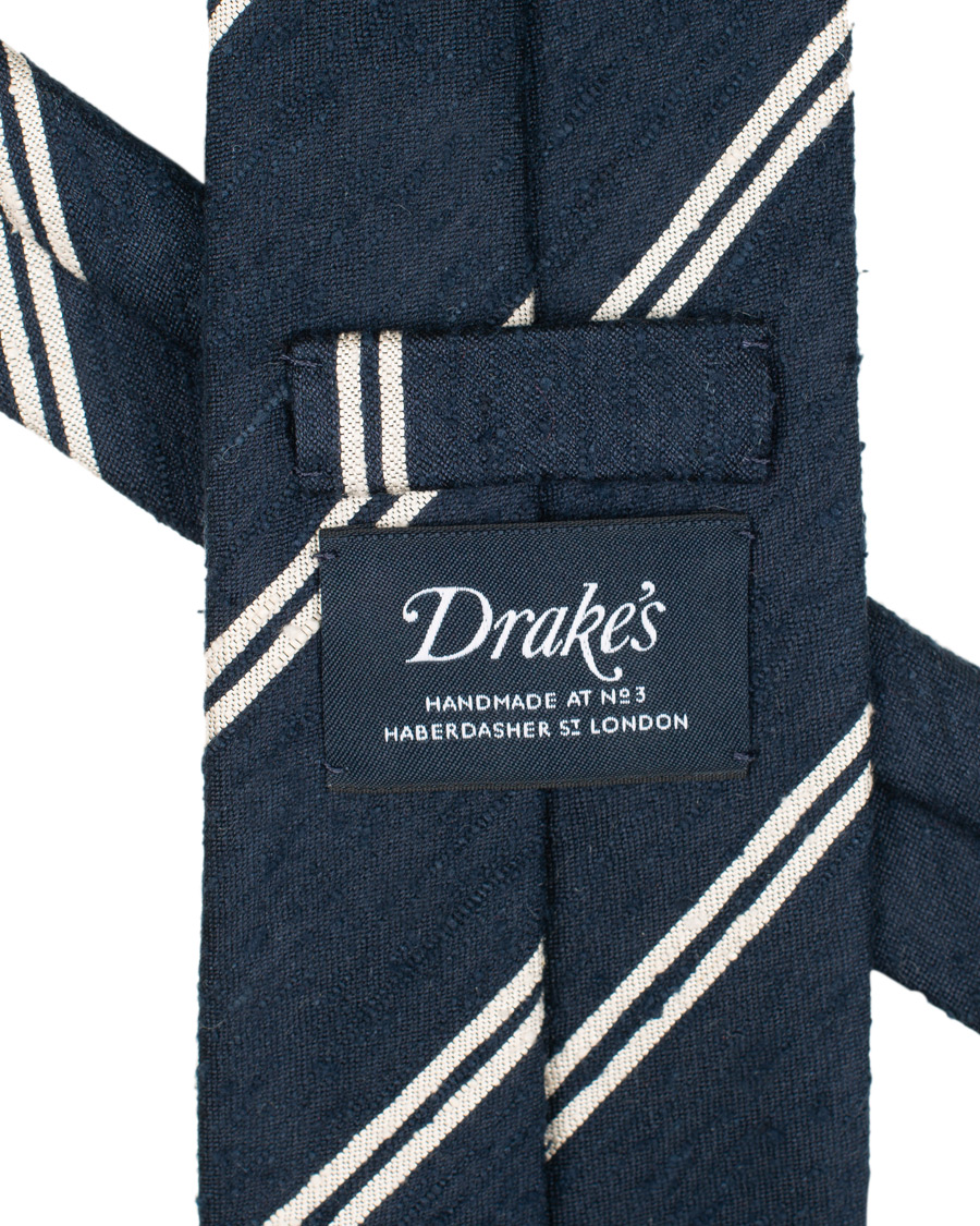 Herre | Drake's Hand Rolled Shantung Silk 8 cm Tie Navy | Drake's | Hand Rolled Shantung Silk 8 cm Tie Navy