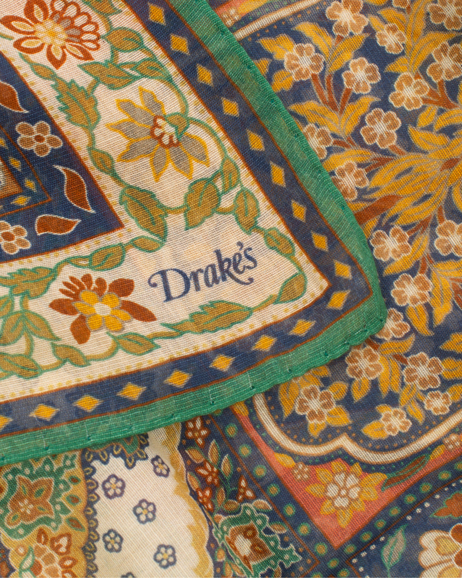Herre | Drake's Cotton/Modal Patchwork Tapestry Scarf White | Drake's | Cotton/Modal Patchwork Tapestry Scarf White