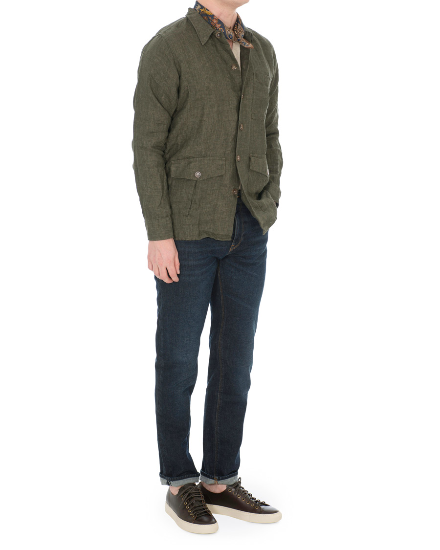 Herre | Skjorter | Drake's | Linen Shacket Green
