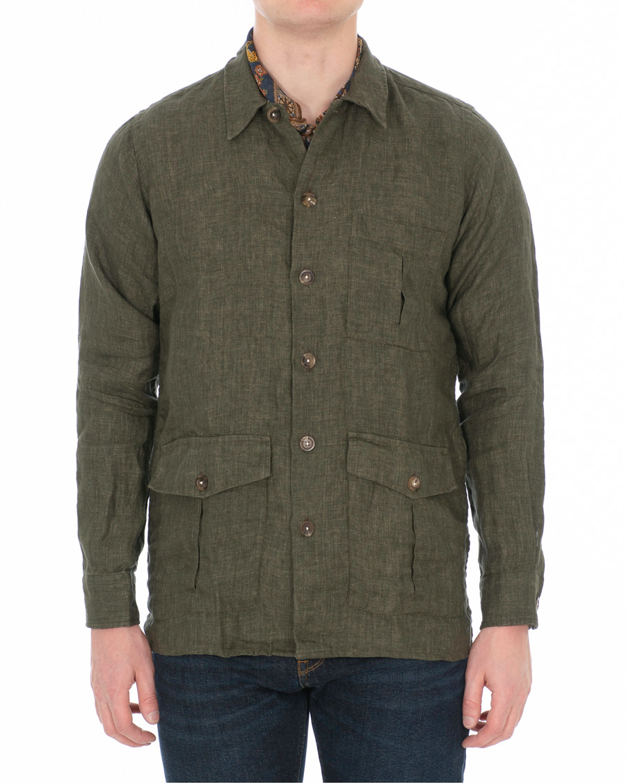Herre | Skjorter | Drake's | Linen Shacket Green