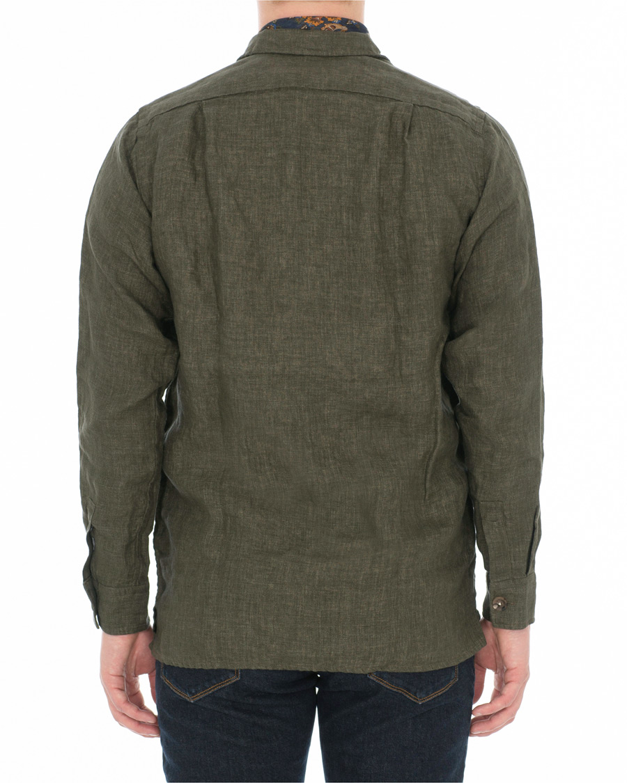 Herre | Skjorter | Drake's | Linen Shacket Green