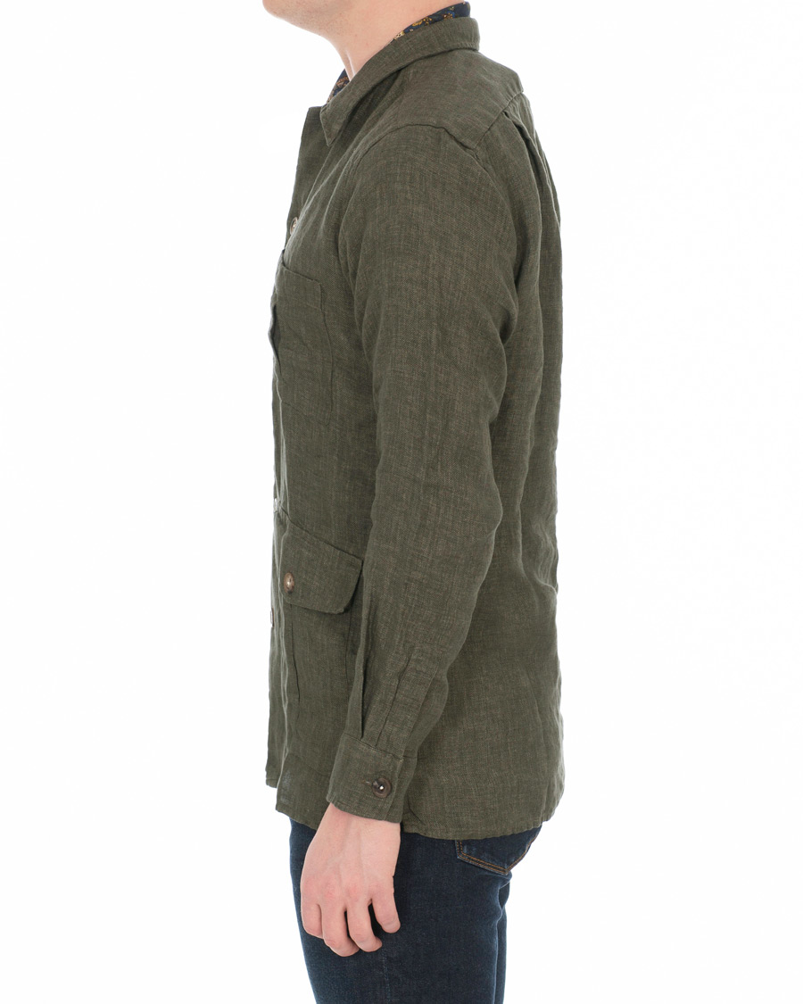 Herre | Skjorter | Drake's | Linen Shacket Green