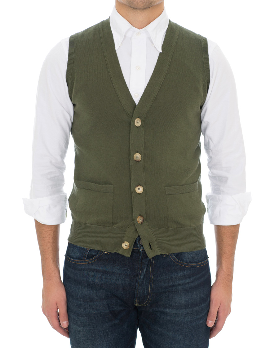 Herre | Gensere | Drake's | Cotton Slipover Green