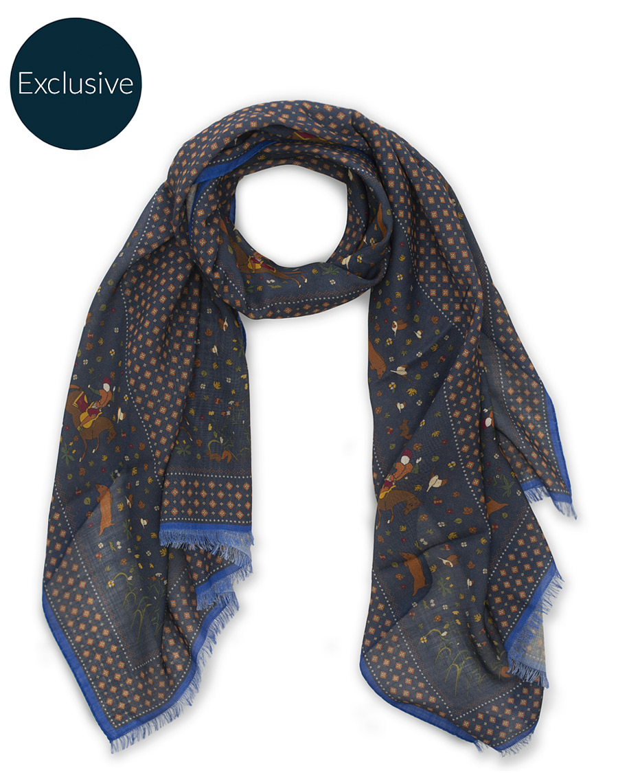Herre | Drake's MTO Wool/Silk Printed Scarf Navy | Drake's | MTO Wool/Silk Printed Scarf Navy